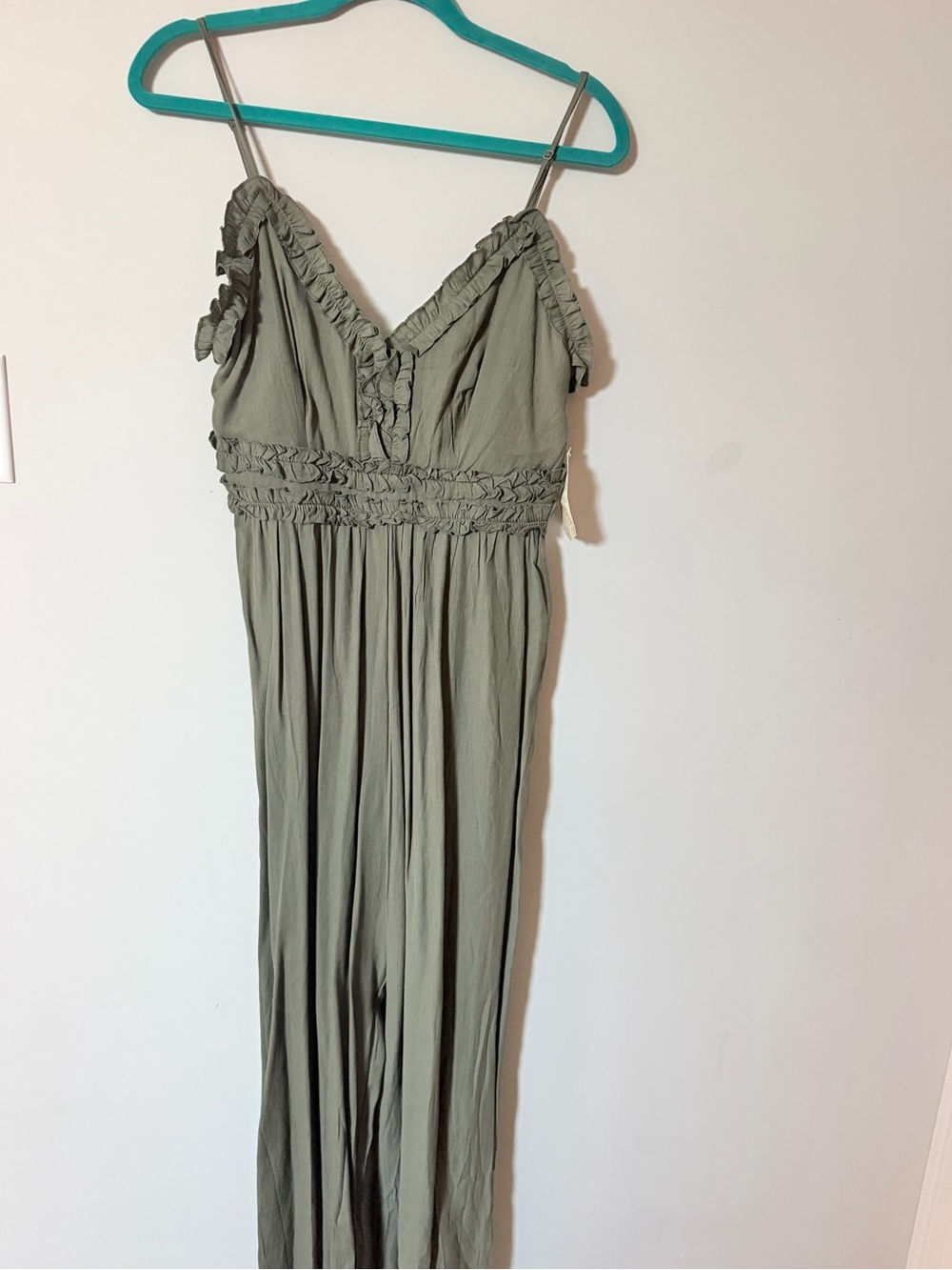 Altar’d State Olive Ruffle Wide Leg Jumpsuit Size Large NWT